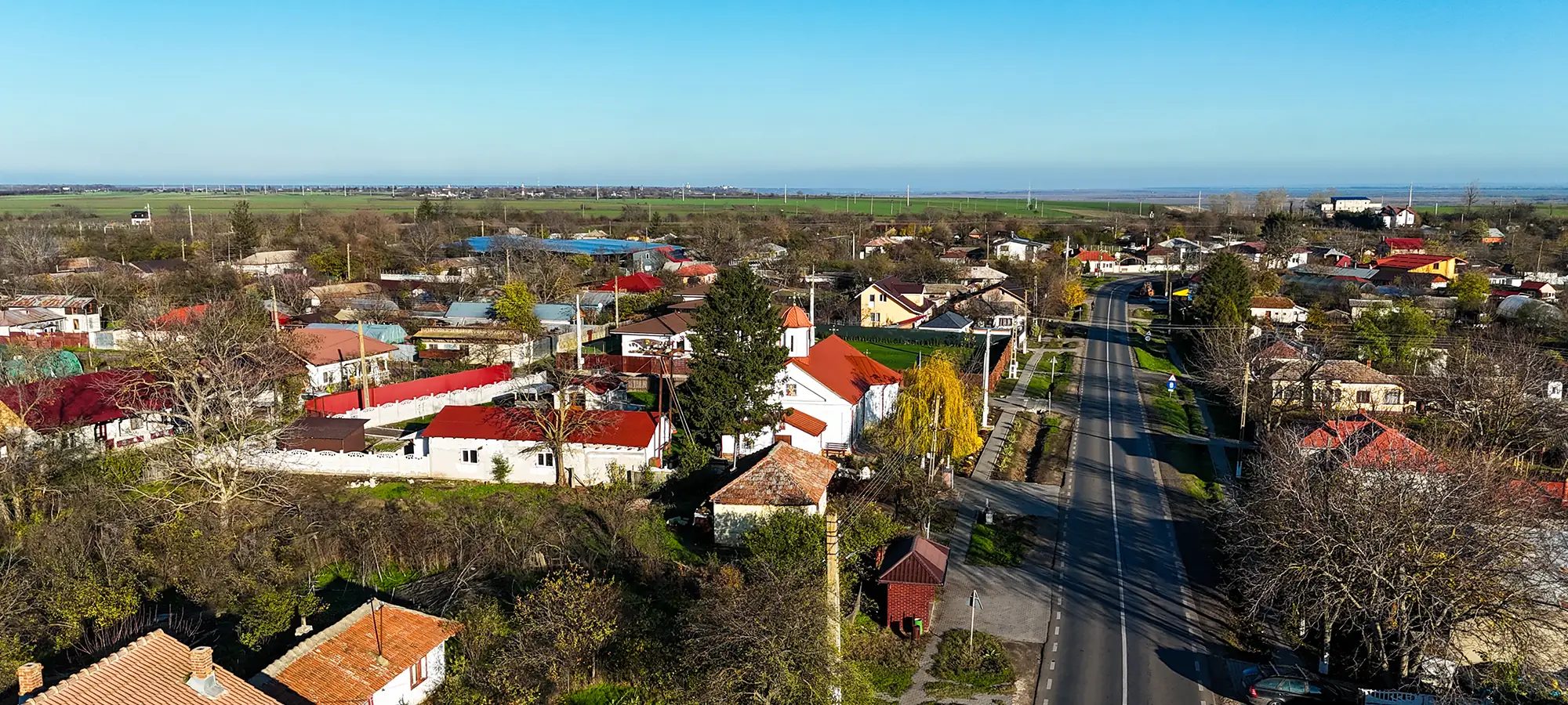 Vedere aeriană asupra comunei Băneasa, județul Giurgiu